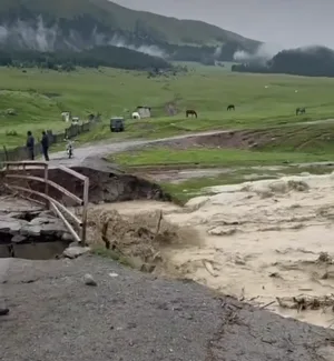 Bridge in Grigoryevskoye Gorge washed away by mudflow