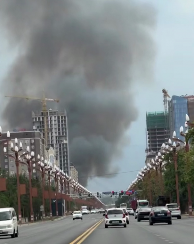 Dry grass catches fire near Yntymak Ordo in Bishkek