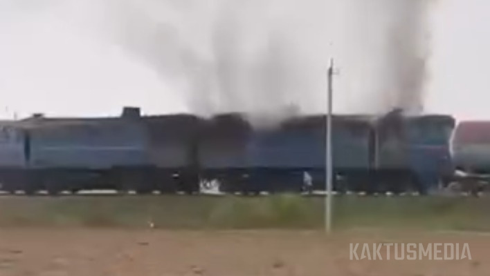 В грузовом поезде произошел пожар (видео)