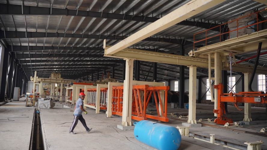 Aerated concrete block plant under construction in Aravan district