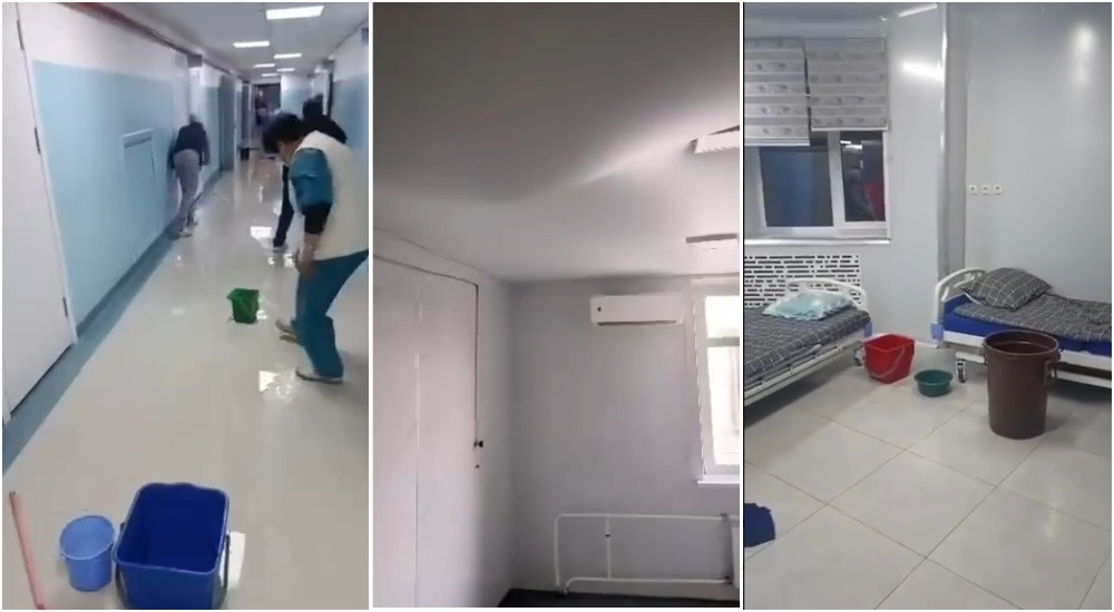 В Национальном госпитале вода с потолка заливает помещения после ремонта (видео)