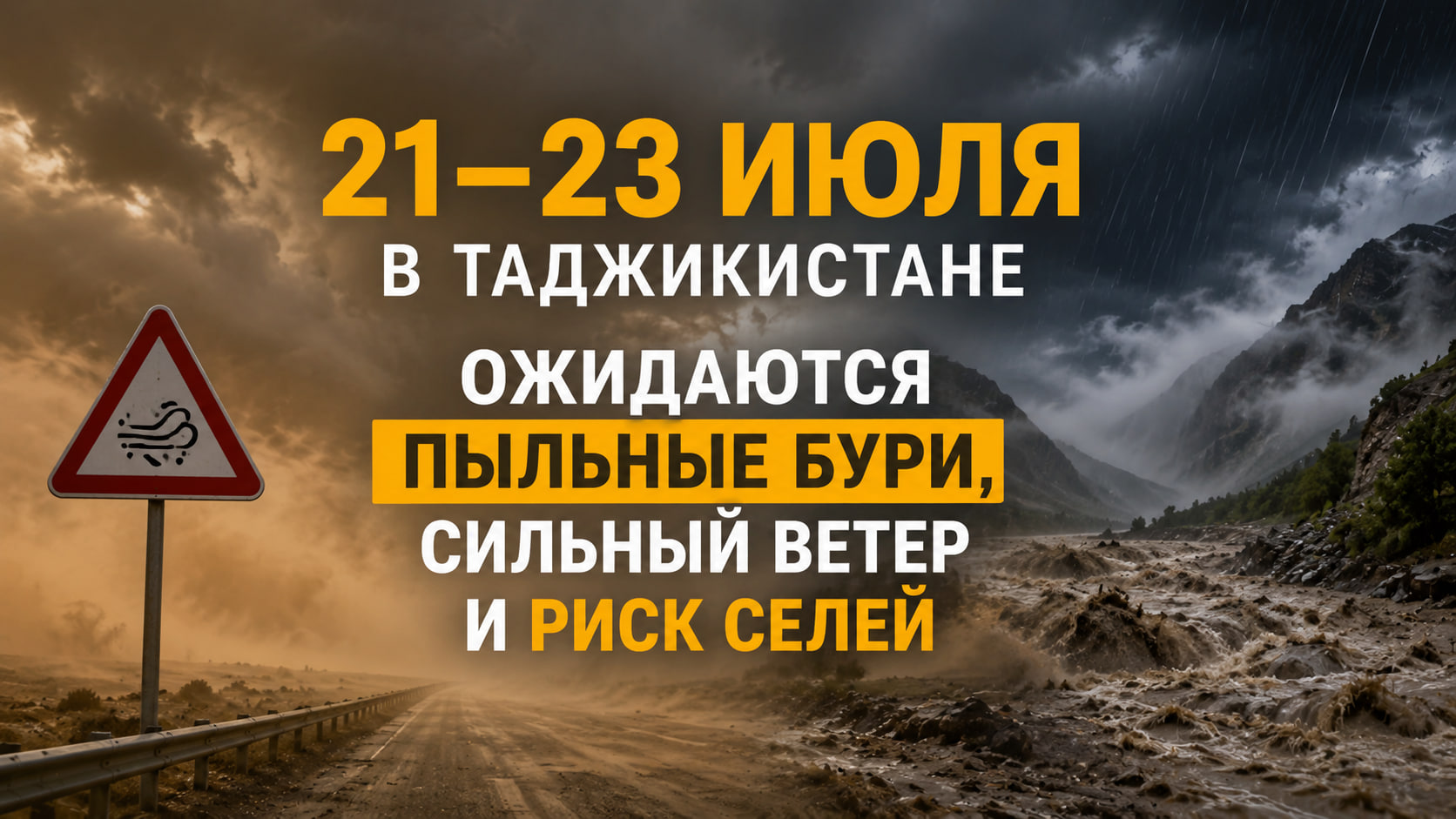 21–23 июля в Таджикистане ожидаются пыльные бури, сильный ветер и риск селей
