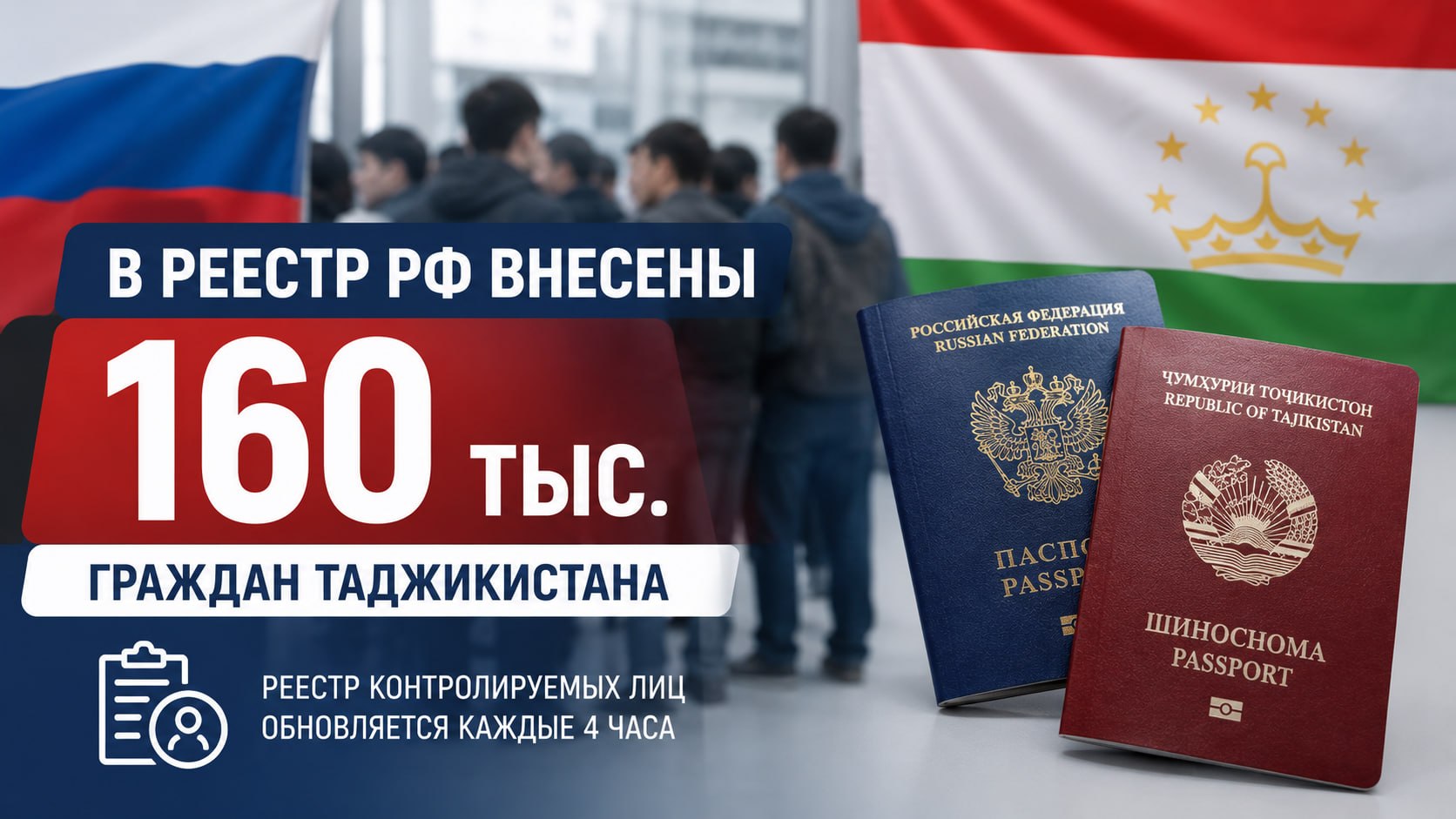 В реестр контролируемых лиц РФ внесены 160 тыс. граждан Таджикистана
