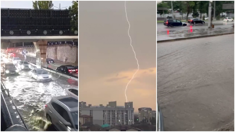 Бишкек накрыл шторм: дождь, гроза и град. Улицы города затопило (видео)