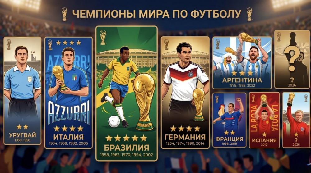 Все чемпионы мира по футболу. И кто из этих сборных еще играет на чемпионате мира - 2026